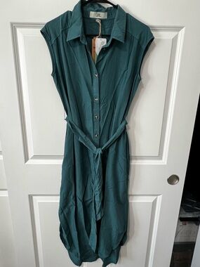 NWT Thread & Supply 100% Tencel - Teal Shirt Dress with Waist Tie, Small